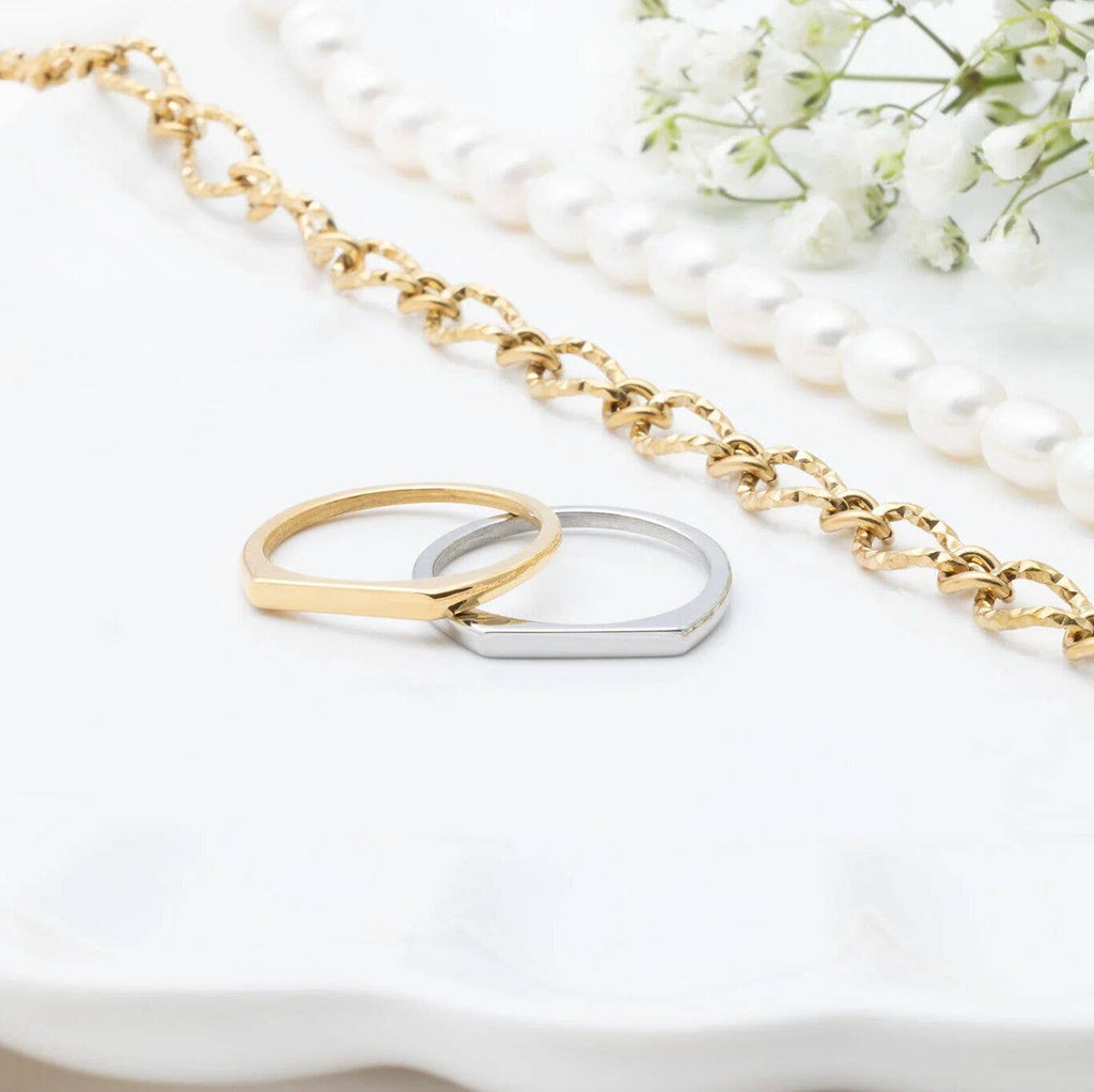 18K Gold PVD Stainless Steel Dainty Flat Blank Stack Ring: Gold / 5