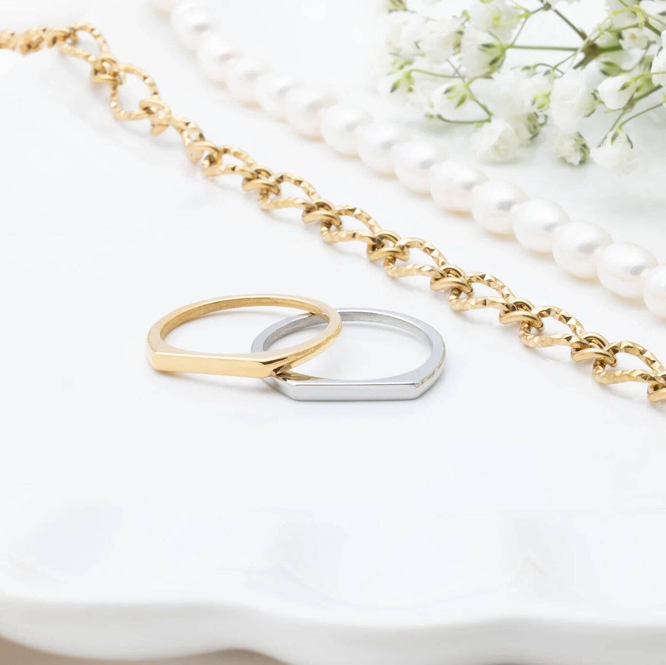 18K Gold PVD Stainless Steel Dainty Flat Blank Stack Ring: Gold / 5