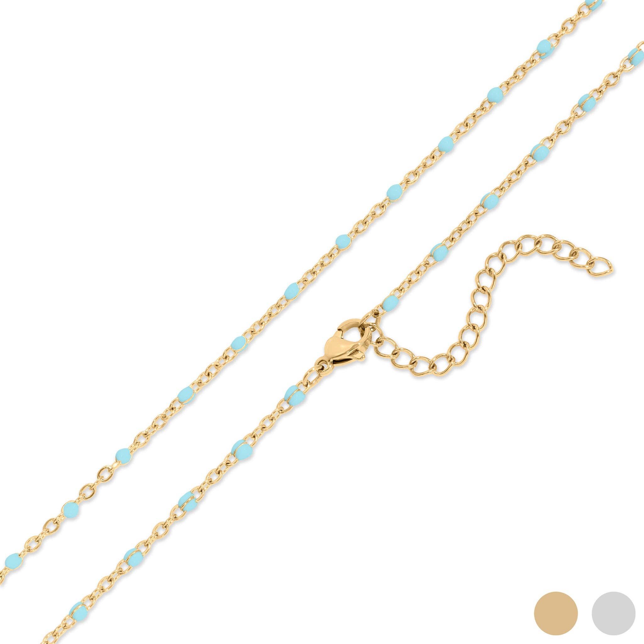 18K Gold Stainless Steel Turquoise Chain Necklace: Gold  16+2"