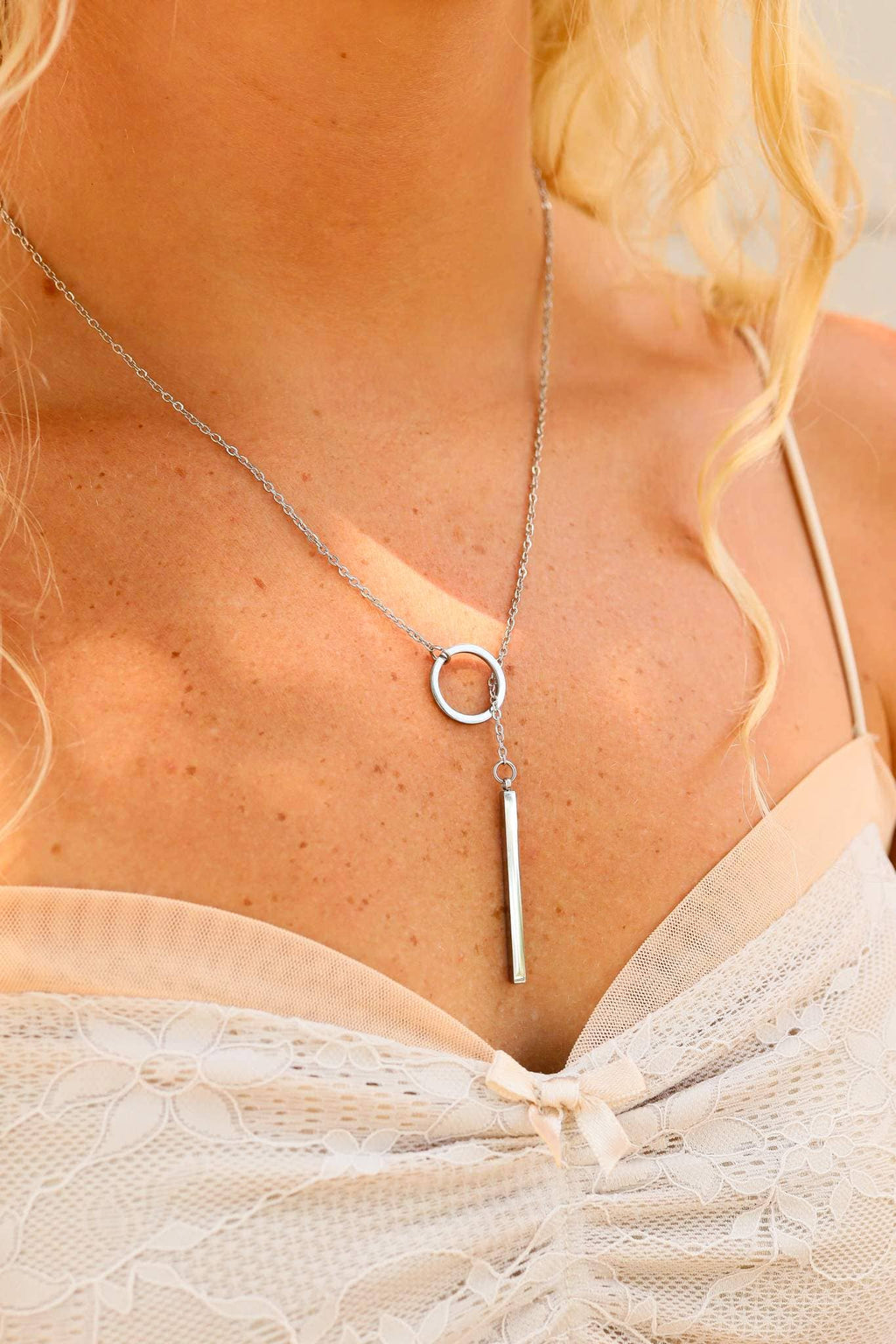 18K Gold PVD Stainless Steel Loop Chain Lariat Necklace: Gold