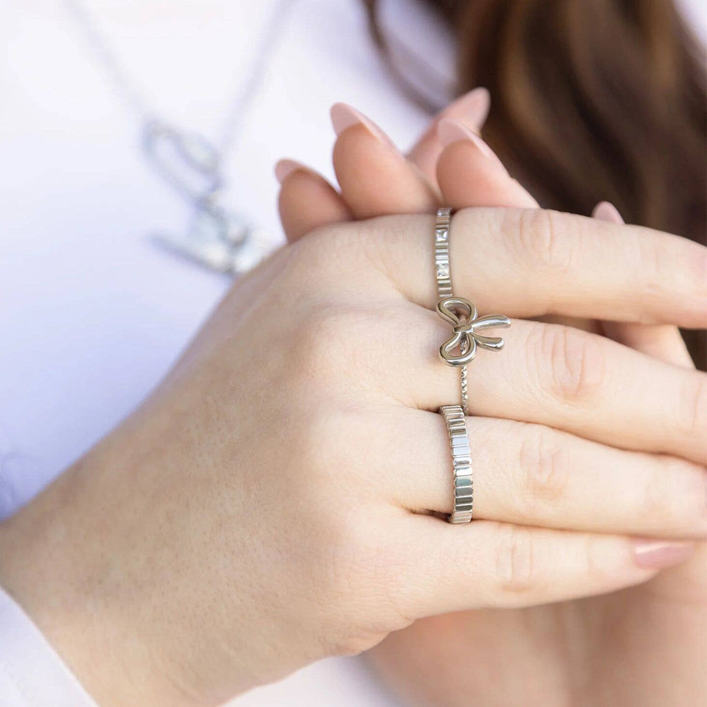 18K Gold PVD Stainless Steel Fluted Stacking Ring: Gold / 6