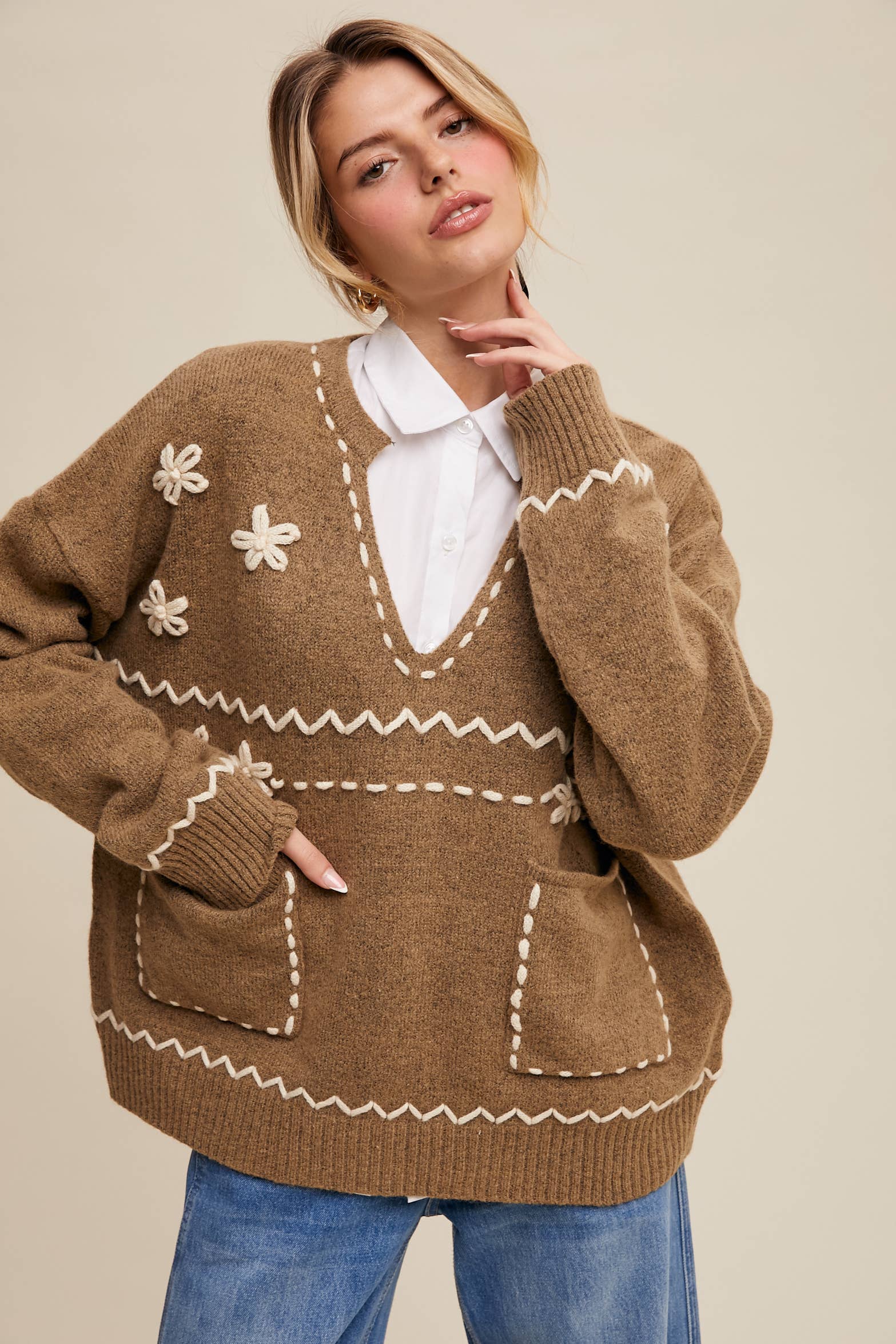 Evelyn Embroidered Knit Sweater