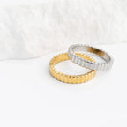 18K Gold PVD Stainless Steel Fluted Stacking Ring: Gold / 6