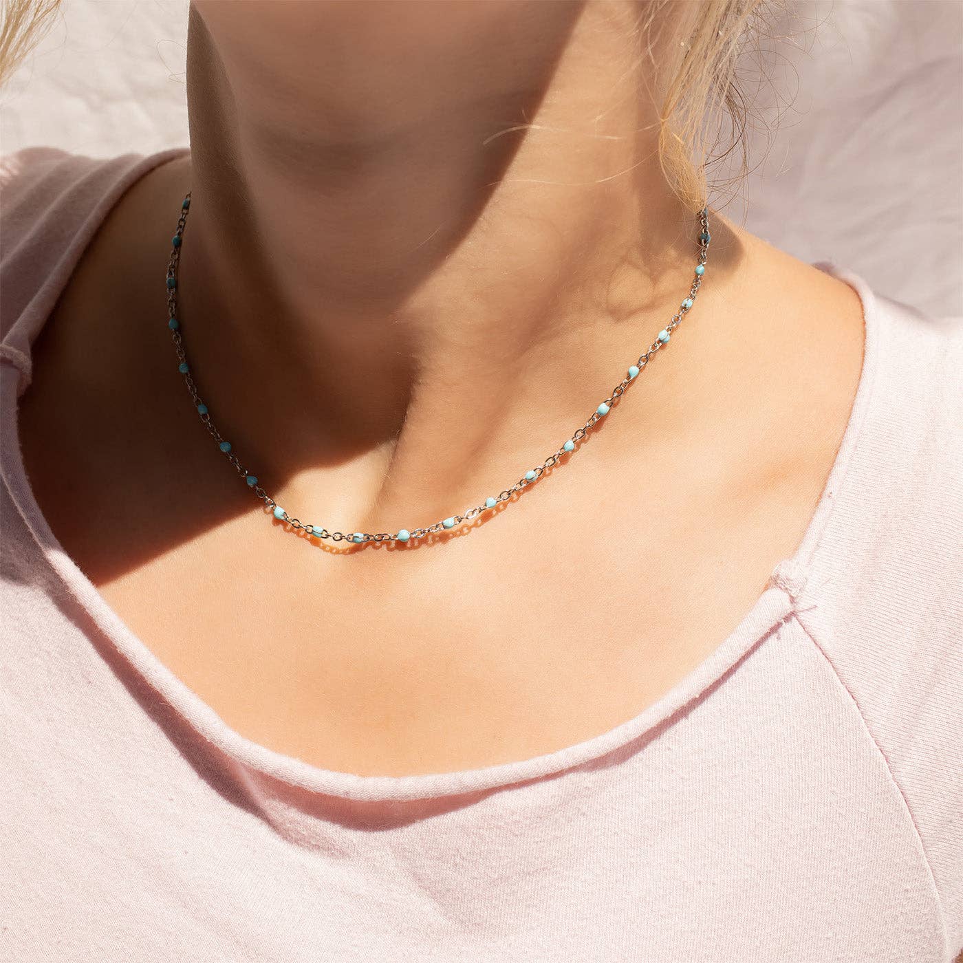18K Gold Stainless Steel Turquoise Chain Necklace 18+2"