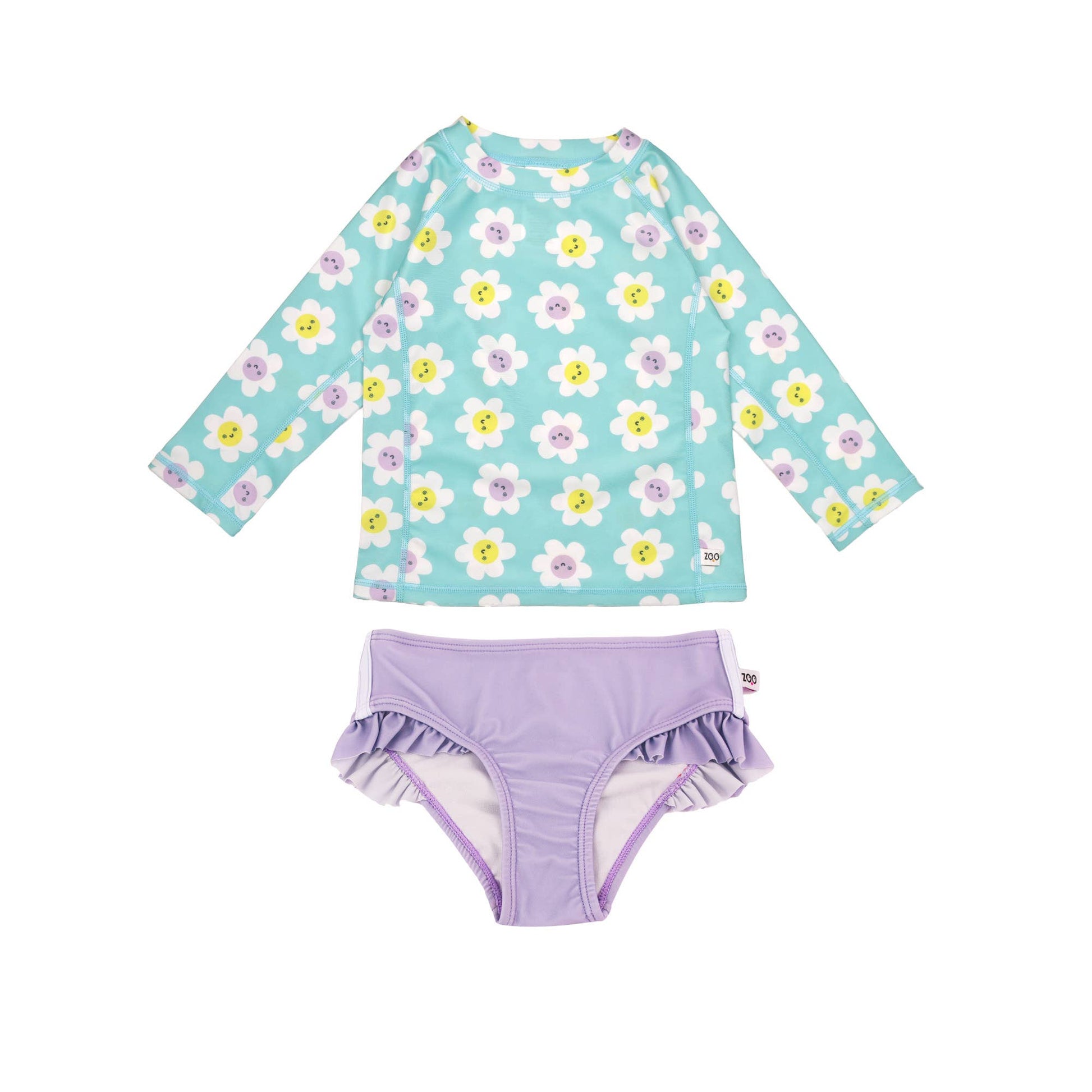 Kids Girls Rashguard Swim Top & Bikini Bottoms Set - Daisy