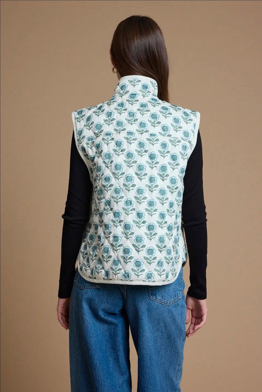 Floral Print Quilted Vest