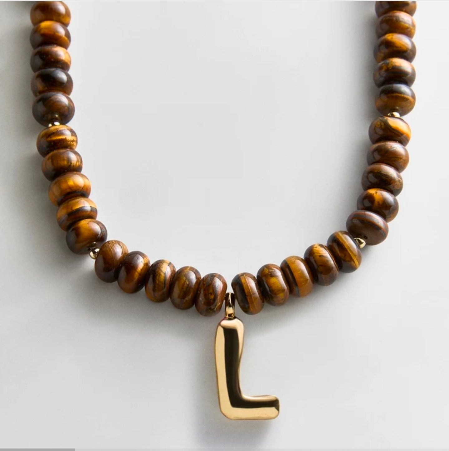 Baublebar Semi-Precious Bubble Initial Necklace - Tigers Eye