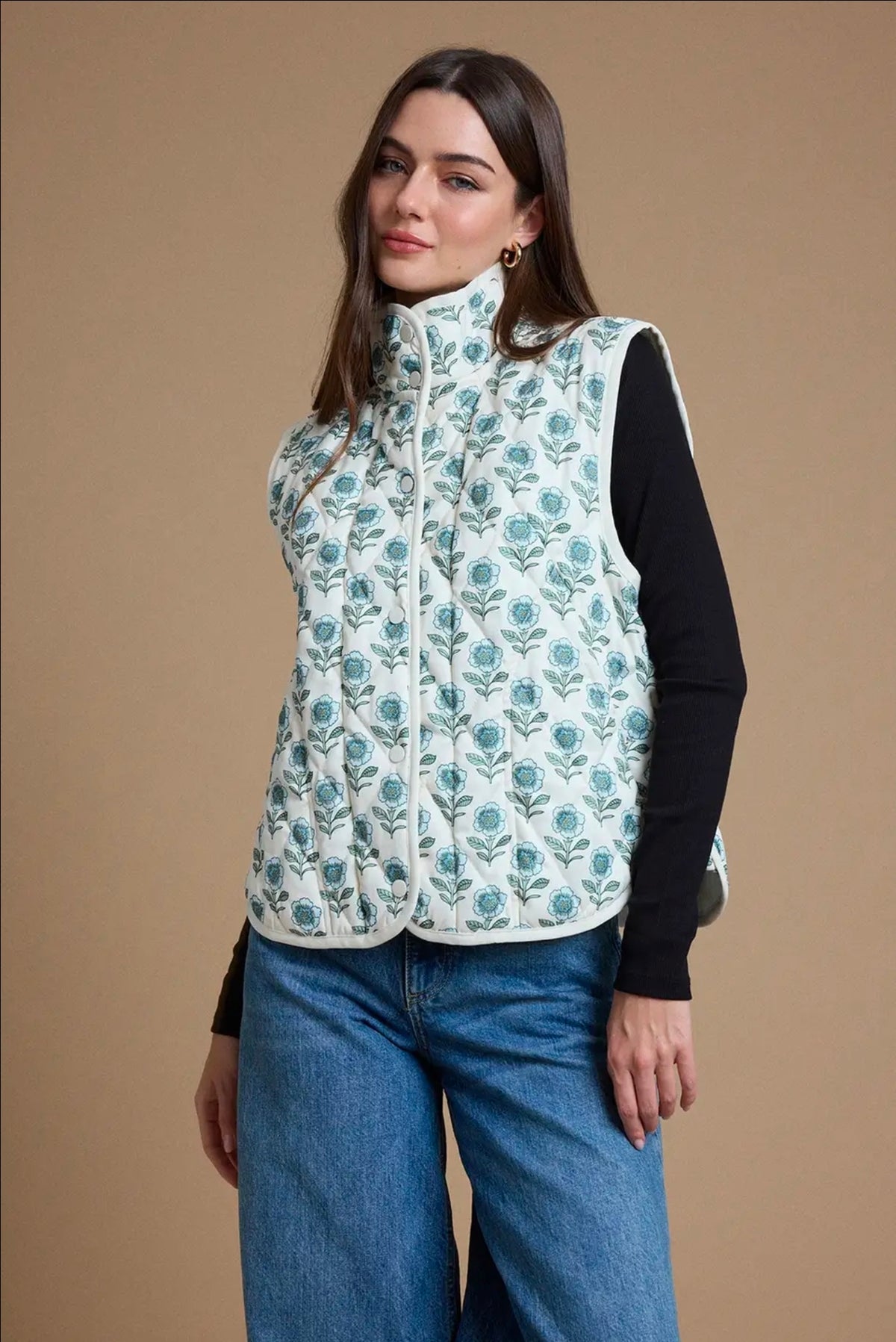 Floral Print Quilted Vest