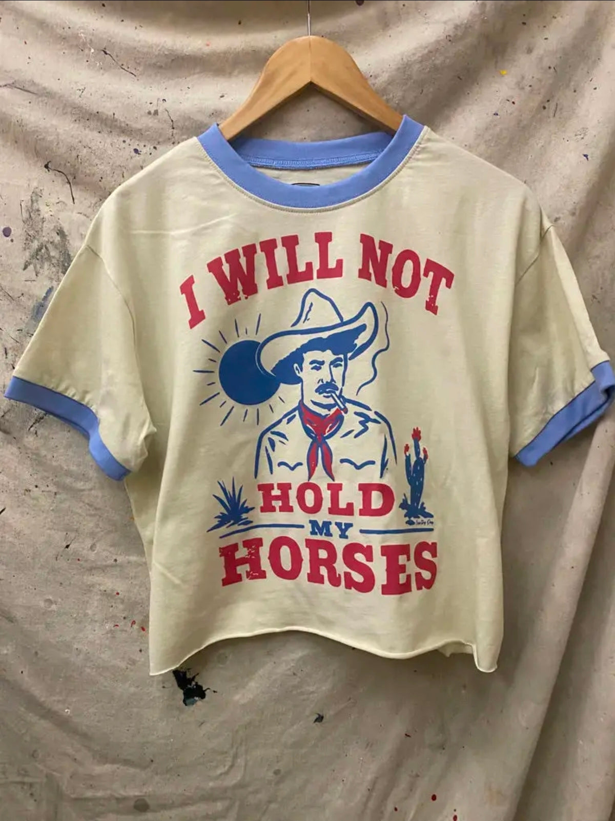 I Will Not Hold My Horses Ringer Relaxed Crop Tee